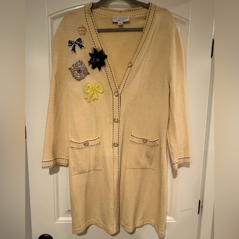 Vintage St. John Cream Cardigan with Embellishments